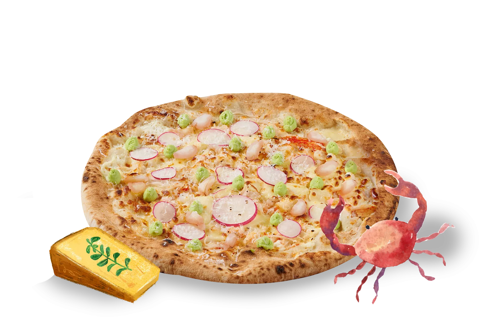 雙蟹佐毛豆泥披薩厚切牛舌